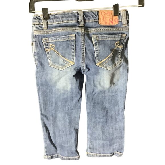 The Childrens Place 1989 Girls 6X Adjustable Waist Patched Capri Denim Jeans Blu - Picture 2 of 14